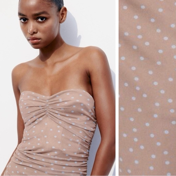 Zara Strapless Tan Polka Dot Dress - Picture 3 of 5